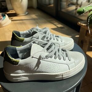 P448 White Leather Low-Top Sneakers with Olive Green Heel